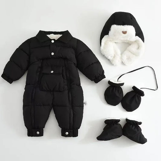 Winter Newborn Baby Snowsuit 2025 New Warm Infant Oneies Suit Include Hat, Gloves, Foot Cover Thicken Children Set 0-18 Months