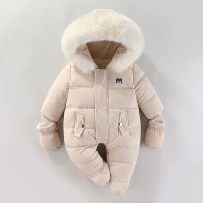 Baby Girls Winter Jumpsuits Plus Velvet Warm Newborn Babys Overalls Infant Girls Snowsuit Toddler Romper Outerwear Coats