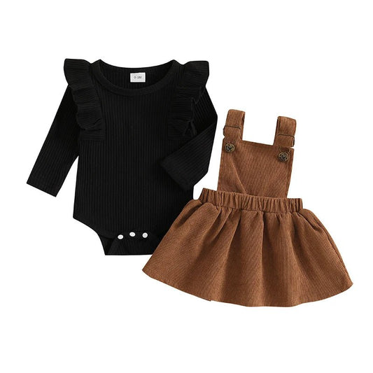Infant Baby Girl Clothes Ruffles Ribbed Romper Skirt Dress Set - BabyHaven