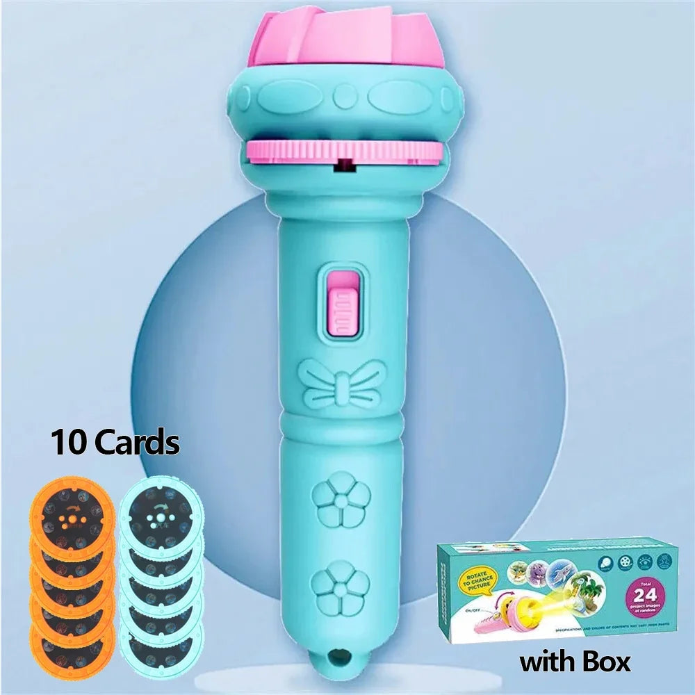 10 Cards Cartoon Projection Flashlight 80 Patterns Toy