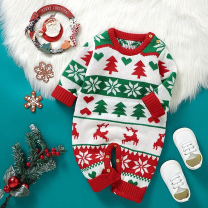 0-18m Red Reindeer Knit clothes Infant Winter Newborn Christmas Rompers Boys Girl Long Sleeve Playsuits Hats Set Toddler Outwear