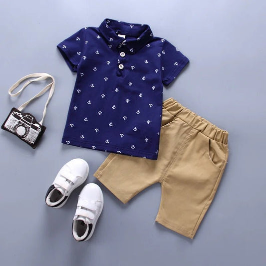 2PCS Baby Set Children's Summer Fashion Boat Anchor Pattern - BabyHaven