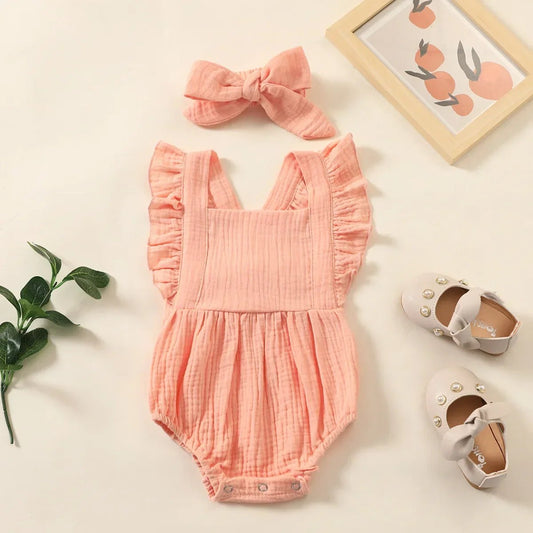 Summer Newborn Infant Baby Girls Romper Headband Outfit - BabyHaven