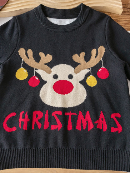 Boys and girls Christmas reindeer pattern sweater knitted pullover suitable for Christmas parties in spring, autumn, and winter