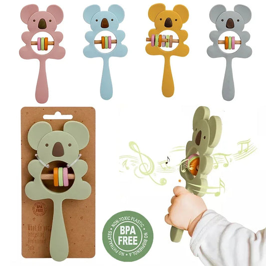 1PC Silicone Teether Koala Elephant Rattles BPA Free Toys