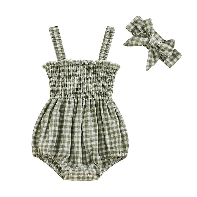Infant Baby Girl Casual Sleeveless Romper Bodysuit with Headband Summer Outfit - BabyHaven