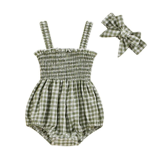 Infant Baby Girl Casual Sleeveless Romper Bodysuit with Headband Summer Outfit - BabyHaven