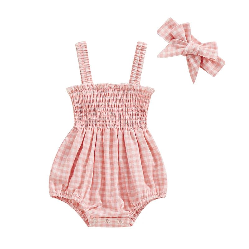 Infant Baby Girl Casual Sleeveless Romper Bodysuit with Headband Summer Outfit - BabyHaven