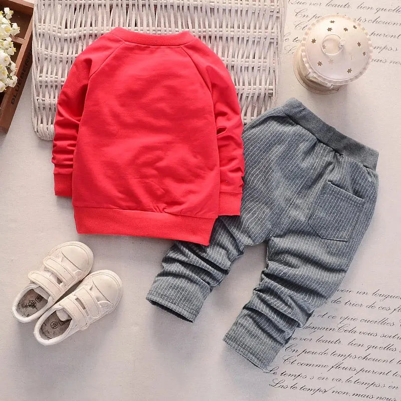 2PCS Baby Long Sleeve Set Baby Solid Large Pocket Pants Outfit