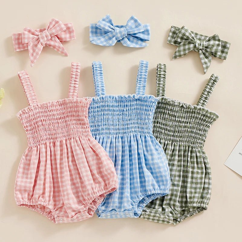 Infant Baby Girl Casual Sleeveless Romper Bodysuit with Headband Summer Outfit - BabyHaven