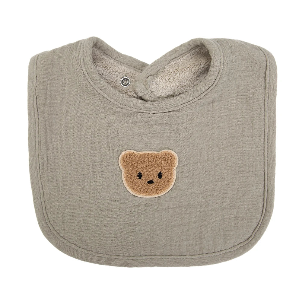 Cute Bear Muslin Cotton Baby Bibs U - Absorbent Pockets - BabyHaven