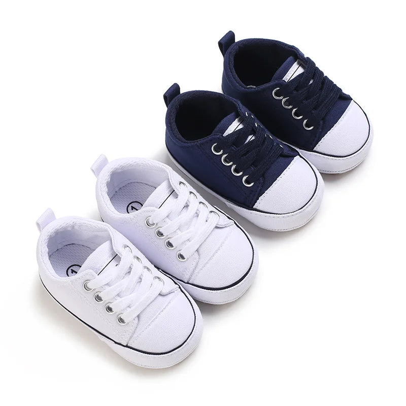 Meckior Baby Sneakers Non-slip Rubber Sole Soft Canvas Shoes