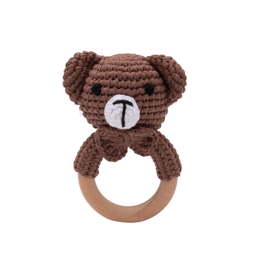 1pc Baby Rattles Crochet Bunny Rattle Toy Wood Ring Baby Teether Rodent Baby Gym Mobile Rattles Newborn Educational Toys Gifts - BabyHaven