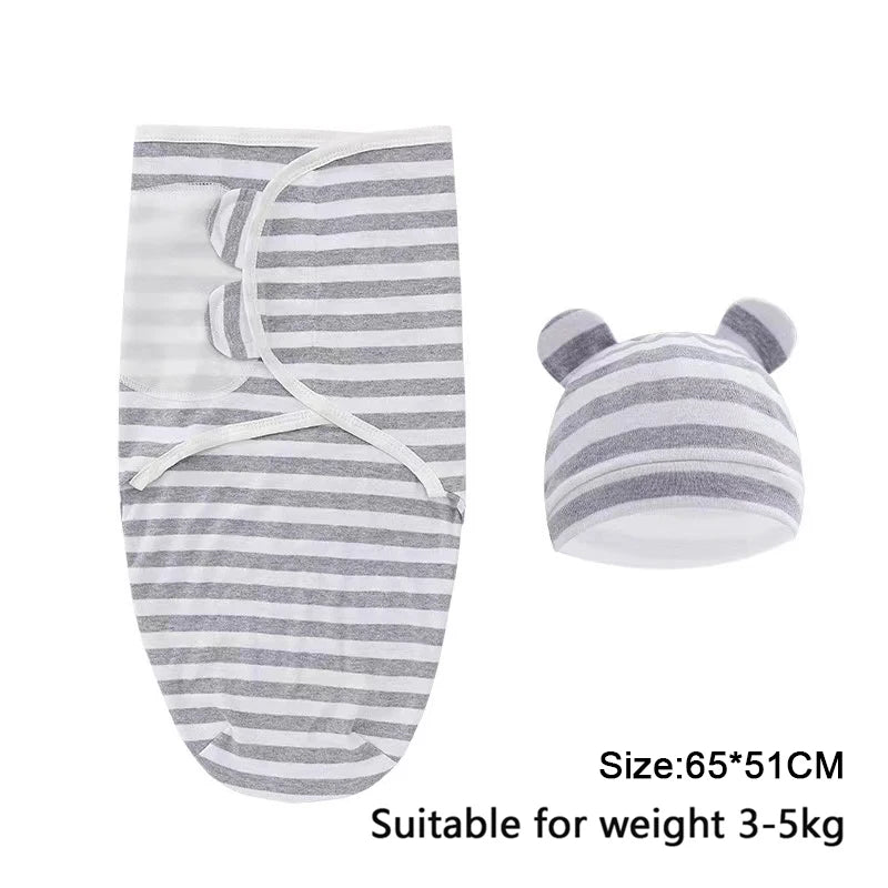 Baby Blanket Hat Set Cartoon Printed Cotton Newborn Swaddle - BabyHaven
