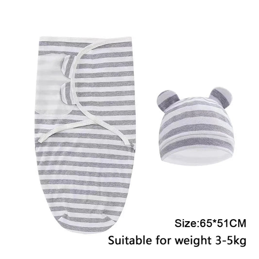 Baby Blanket Hat Set Cartoon Printed Cotton Newborn Swaddle - BabyHaven