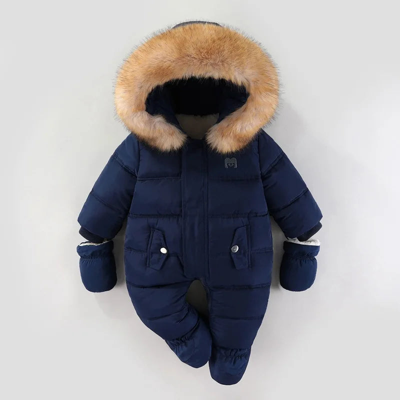 Baby Girls Winter Jumpsuits Plus Velvet Warm Newborn Babys Overalls Infant Girls Snowsuit Toddler Romper Outerwear Coats