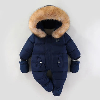 Baby Girls Winter Jumpsuits Plus Velvet Warm Newborn Babys Overalls Infant Girls Snowsuit Toddler Romper Outerwear Coats