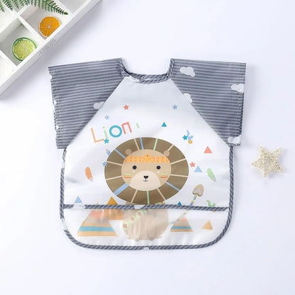 Baby Bibs Cute Colorful Cartoon Waterproof Bib Infant Eating Children Drawing Long Sleeve Pocket Apron Self Feeding Baby 0-3Y