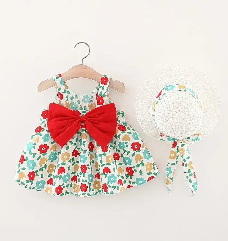 Summer Newborn Baby Clothes Toddler Girl Cotton Beach Suspender Dress and Sun Hat 2 Piece Set - BabyHaven