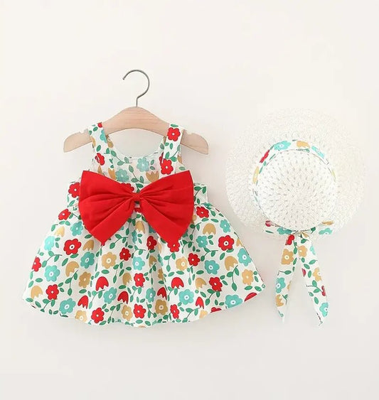 Summer Newborn Baby Clothes Toddler Girl Cotton Beach Suspender Dress and Sun Hat 2 Piece Set - BabyHaven