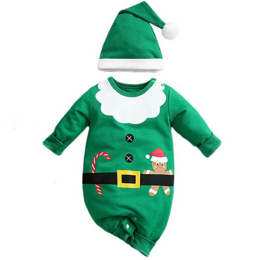 Baby Romper with Hat Newborn Xmas Costume Infant Christmas Outfit Boys Girls Santa Claus One-Piece Reindeer Jumpsuit 0-18 Months
