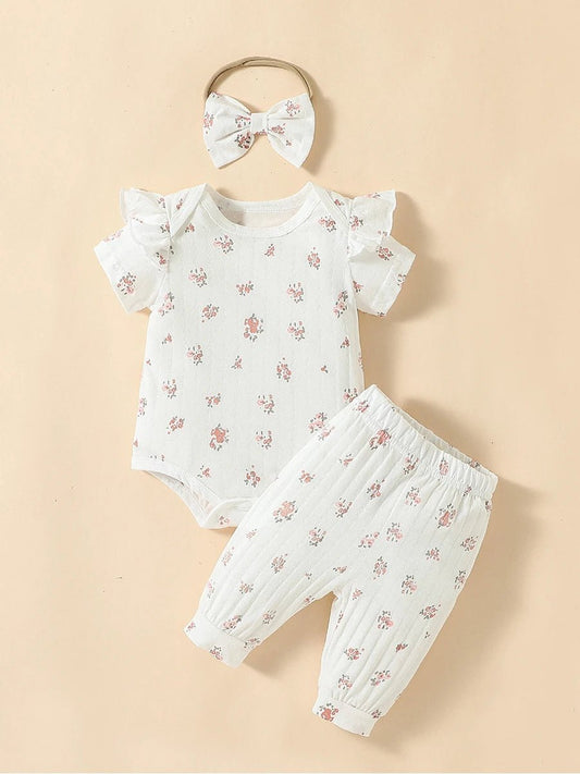2pcs Newborn Baby Girls Floral Summer Cotton Pantsuit Set - BabyHaven
