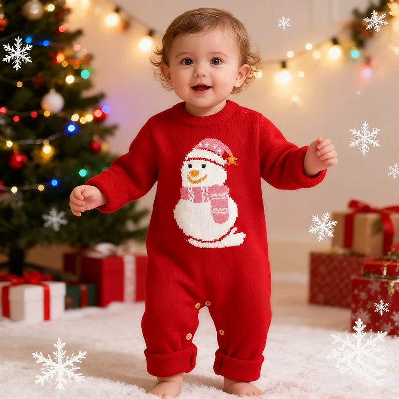 Christmas Rompers Red Winter Newborn Reindeer Knit Infant Boys Girl Long Sleeve Cartoon Snowman Rompers Toddler Outwear Clothes