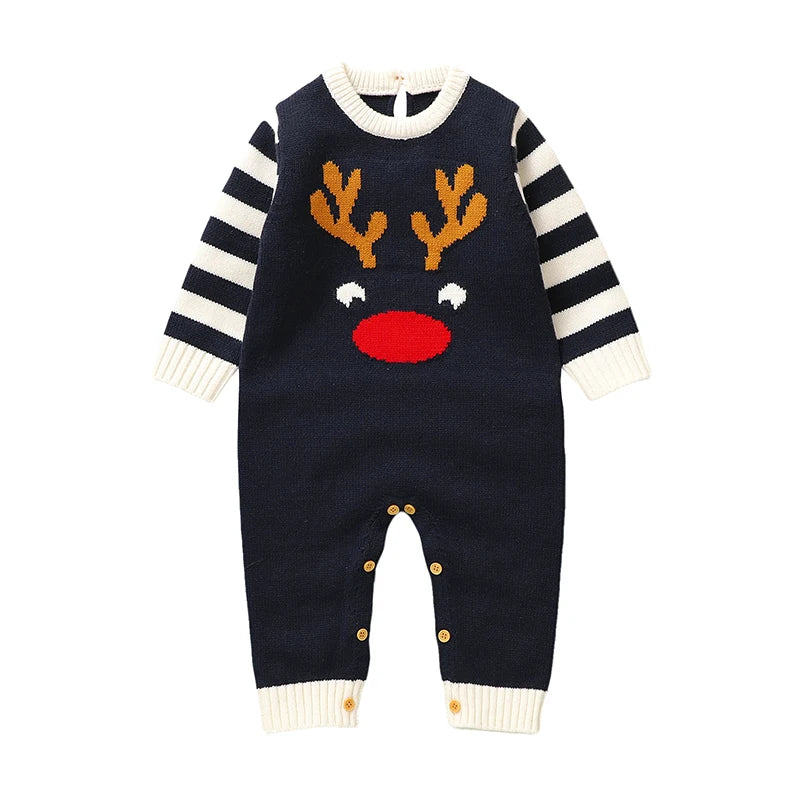 0-18m Christmas Baby Unisex Rompers Winter Reindeer Knitted Newborn Boys Girls Long Sleeve Jumpsuits One Pieces Infant Playsuits