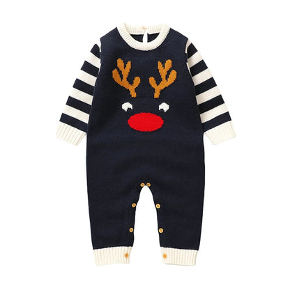 0-18m Christmas Baby Unisex Rompers Winter Reindeer Knitted Newborn Boys Girls Long Sleeve Jumpsuits One Pieces Infant Playsuits