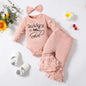 Adorable Newborn Baby Girl Clothes Set 3-24 Months with floral print pants and matching headband, perfect for one-year-olds.