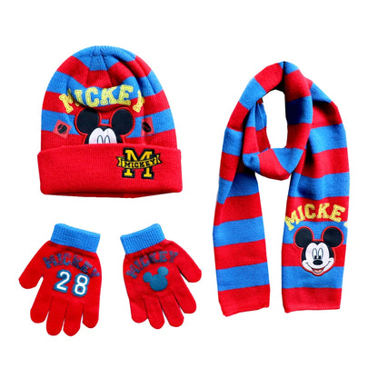 3pcs/set 4-8Years children's hat boys Mickey Cartoon hat scarf gloves hat knitted sets girl cap keep warm girls headgear