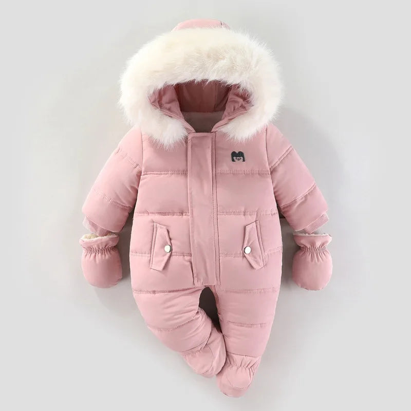 Baby Girls Winter Jumpsuits Plus Velvet Warm Newborn Babys Overalls Infant Girls Snowsuit Toddler Romper Outerwear Coats