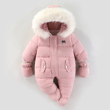 Baby Girls Winter Jumpsuits Plus Velvet Warm Newborn Babys Overalls Infant Girls Snowsuit Toddler Romper Outerwear Coats