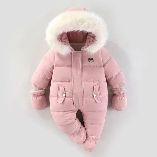 Baby Girls Winter Jumpsuits Plus Velvet Warm Newborn Babys Overalls Infant Girls Snowsuit Toddler Romper Outerwear Coats