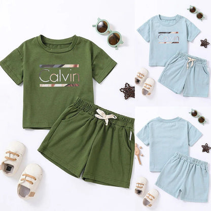 Kids Summer Boys Girls Short Sleeve Shorts Sports Suit Casual Fashion Letter Printed Trendy Clothing - BabyHaven