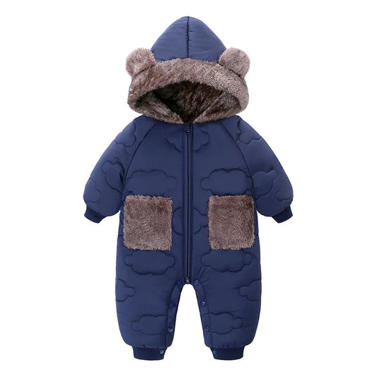 New winter new baby flannel one-piece warm cotton jacket baby plus velvet hooded 0-3 years old children's clothing