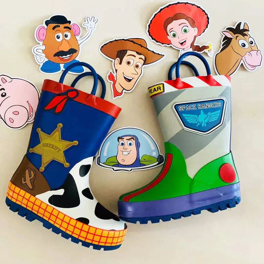 Adventure awaits kids Disney cartoon boots with vibrant character designs, perfect for outdoor play.