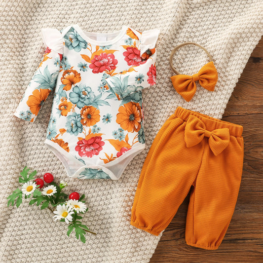 Baby Girls Summer 2Pcs Outfit Set Long Sleeve Floral Casual