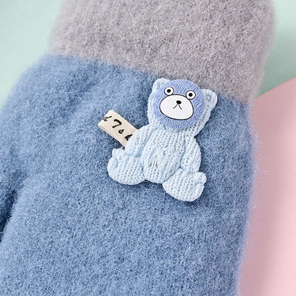 Cute Bear Kids Plush Hanging Neck Mittens Boys Girls Anti Cold Warm Hand Cover 3-7year Children Woolen Glove Winter Baby Thermal
