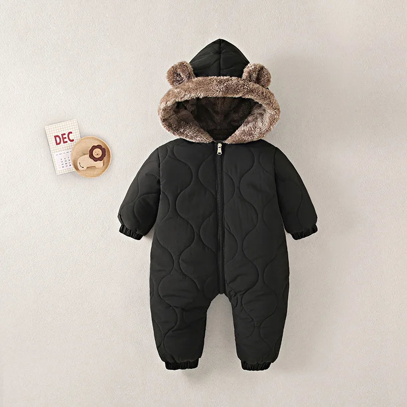 Autumn Winter Baby Boy Romper Fleece Plus Velvet Hooded Baby Boy Jumsuit 0-2 Years Toddler Boy Overalls Infant Snowsuit