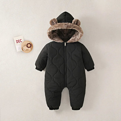 Autumn Winter Baby Boy Romper Fleece Plus Velvet Hooded Baby Boy Jumsuit 0-2 Years Toddler Boy Overalls Infant Snowsuit