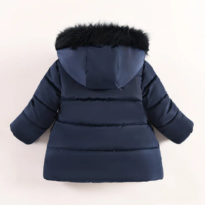 Flowers Autumn Winter Girls Jacket Fur Collar Keep Warm Little Princess Coat Hooded Zipper Baby Outerwear 1-5 Years Kids Clothes