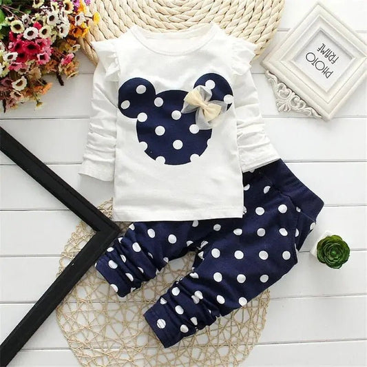 Children's Set 0 - 2 Year Old Pure Cotton Dot Girl's T-shirt and Pants Set - BabyHaven