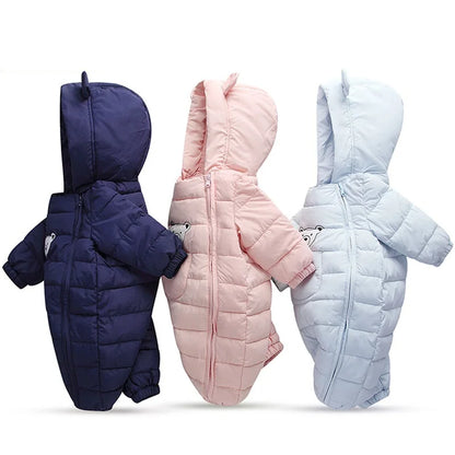 2025 Autumn Winter Baby Girls Romper Hooded Thick Cartoon Ear Cotton Baby Boys Snowsuit Newborn Jumpsuit Toddler Overalls