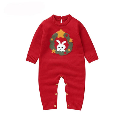 0-18m Red Reindeer Knit clothes Infant Winter Newborn Christmas Rompers Boys Girl Long Sleeve Playsuits Hats Set Toddler Outwear