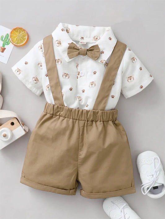 2PCS Infant Boy Clothes Set Tiger Print Short Sleeve Suit - BabyHaven