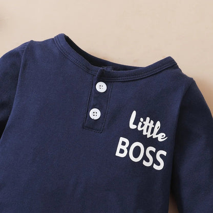 0 - 12 Months Newborn Baby Boy Bodysuit Long Sleeve Letter Print Jumpsuit and Hat Fashion Cute Daily Wear - BabyHaven