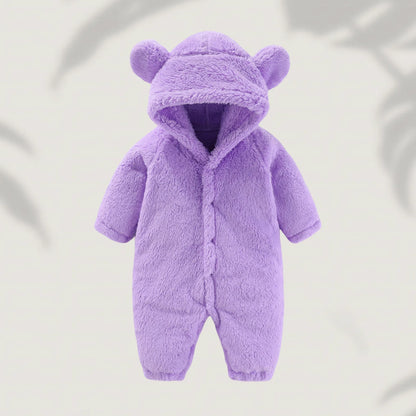 Winter 0-12M Newborn Baby Girls Boys Warm Fleece Bear Ear Romper Jumpsuit Thick Cozy Multi-Color Infant Hooded Jumpsuit