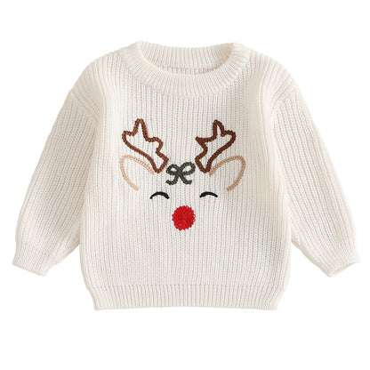 MISOWMNJOY Newborn Boy Girl Christmas Sweater Knit Baby Jumpers Cute Reindeer Head Long Sleeve Toddler Chunky Knitwear Pullover