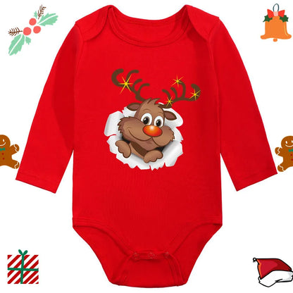 My 1st Christmas Santa Claus Elk Print Newborn Cute Long Sleeve Romper Red Cotton Baby Boys Girls Bodysuit